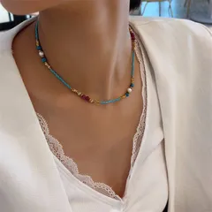 ネックレス 宮廷風 カラフル ターコイズ パール 手作り ビーズXuA2921