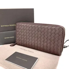 美品！ 格安！ BOTTEGA VENETA ボッテガヴェネタ イントレチャート ラウンドファスナー 長財布 ロングウォレット レザー ブラウン