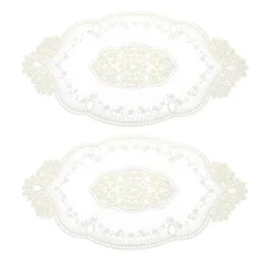 uxcell 2パックのレトロレースプレイスマ ット 11x20インチの楕円形刺繍テーブルプレイスマ ット フレンチクロシェドイリーコースターカップマ ット ホームウェディング用 イエロー
