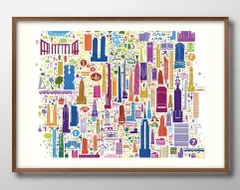 12043 ポスター アート おしゃれ 絵画 インテリア アイコニック ニューヨーク アメリカ 地図 観光 マップ A3サイズ 北欧 イラスト マット紙 艶消し アートパネル 額 フレーム デザイン 壁掛け 