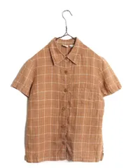 【お得なクーポン配布中!】 00s OLD GAP 100% リネン チェック 半袖 シャツ レディース М / 00年代オールド ギャップ 半袖シャツ ポケット付き マルチカラー ボックス