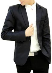 [ナガポ] メンズ カジュアル テーラード ジャケット スリム ビジネス 無地 長袖 ひとつ ボタン (XL, ブラック) [ブラック] [XL]
