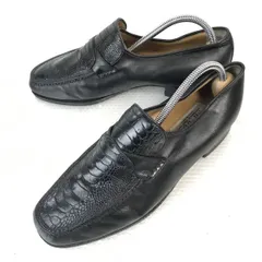 試着交換OK！超希少★ニップマー/NIPMAR★オーストレッグ（ダチョウの足/ローファー/モカシン【6.5/24.5/黒/BLACK】スリッポン/OSTRICH LEG/dress shoes◆bQ-527