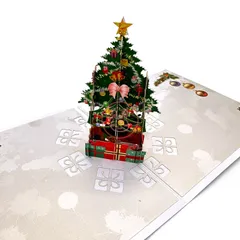 【在庫処分】クリスマス グリーティングカード クリスマスツリー 飛び出すカード 3Dポップアップカード メッセージカード 手紙 プレゼント Kurimi 封筒付き (tree2)