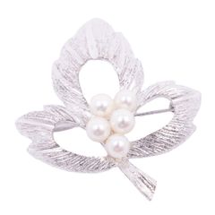 MIKIMOTO ミキモト リーフモチーフ ブローチ ペンダントトップ シルバー/パール5粒【いおき質店】