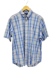 RALPH LAUREN (ラルフローレン) CLASSIC FIT 古着 チェック 半袖シャツ ボタンダウン ワンポイント刺しゅう L ブルー メンズ/028