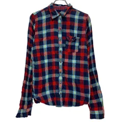 長袖 チェックシャツ L ネイビー レッド マルチカラー ボタン 胸ポケット カジュアルシャツ 古着卸 アメリカ仕入 a612-5145