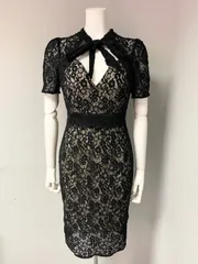 1323 Vanessa Heart ヴァネッサハート キャバクラ ドレス 総レース リボン ミディ スリット タイト キャバドレス M