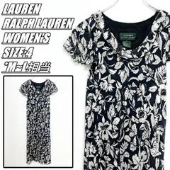LAUREN RALPH LAUREN　花柄&ドット柄ワンピース　レディース　サイズ表記4　M~L相当　ブラック×ベージュ×ネイビー