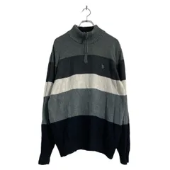 U.S. POLO ASSN. コットン ボーダー ニット セーター L グレー ホワイト ブラック ハーフジップ 古着卸 アメリカ仕入 a512-5868