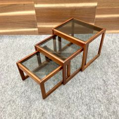 [幅500]60年代　ガラストップ　ネストテーブル　コーヒーテーブルアンティーク