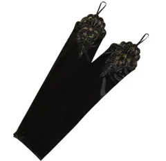 ロング指なしグローブ 約43cm ブラック フィンガーレスグローブ 指なし手袋 ウェディンググローブ　ブライダル手袋 ネイル手袋 レース付　花嫁用品