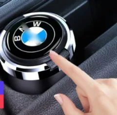 BMW車用 灰皿 携帯灰皿 蓋付き タバコ挟めるブルーLEDランプ付 自然消火 ミニごみ箱ドリンクホルダー型 臭い漏れ防止 灰捨て簡単 吸殻 大容量