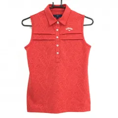 【超美品】キャロウェイ ノースリーブポロシャツ レッド リーフ柄 ロゴ白 レディース S ゴルフウェア Callaway