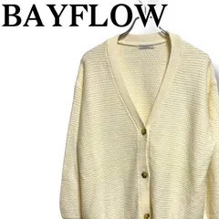 BAYFLOW ベイフロー オフホワイト ロングカーディガン ワッフル編み ニット ポケット付き アクリル混 フリーサイズ Mサイズ相当 レディース カジュアル リラックス 上質素材 001060H