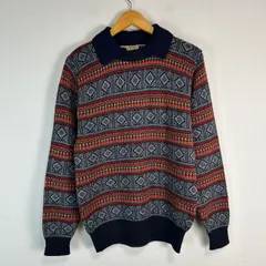 ニット セーター アーガイル柄 ダイヤ柄 ボーダー 総柄 ヴィンテージ レトロ 古着 ネイビー 紺色 メンズ　ストリート