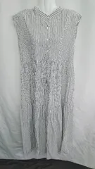 ◇ ⊂ La-gemm ストライプ 袖なし ロング ワンピース サイズM グレー レディース E  【1410100011193】