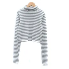 ナイスクラップ NICE CLAUP リブニット カットソー タートルネック 長袖 ボーダー柄 F オフホワイト グレー /HO38