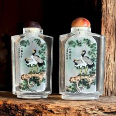 2個セット】 鼻煙壺 中国美術 伝統工芸 中国 小瓶 鶴 インテリア 置物