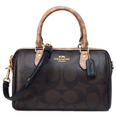 コーチ バッグ COACH コーティングキャンバス レザー シグネチャー ローワン サッチェル 2WAY ボストン ショルダー ハンドバッグ ウォルナット×タン CY679