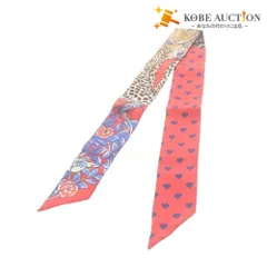 ■ エルメス ツイリー スカーフ ジャングルラブ シルク100% フランス製 ハート柄 レディース レッド 付属品付き