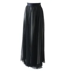 美品◎正規品 仏製 CHANEL シャネル P36755 レディース カメリアココマーク付き シルク100％ シースルー レイヤード スカート 黒×白 36のサムネイル