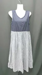 ◇ ⊂ Samansa Mos2 blue スカート部分ストライプ柄 ロング丈 ワンピース サイズF ネイビー グレー ホワイト レディース E  【1411210015835】