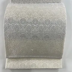 【在庫一掃】 袋帯 美品 逸品 段縞 草花 唐織 クリーム 六通 正絹 【中古】