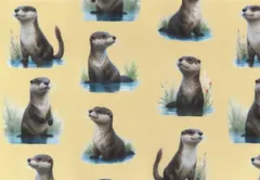 【ゆきちゃん限定】X2286 カワウソ柄 ベージュ コットン生地 1m