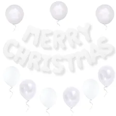 【クリスマス文字バルーン14文字＋風船9個セット】La Kissa 飾り セット 文字 風船 純白のホワイト メリークリスマス 北欧 女子会 会場の装飾 デコレーション パーティー ナチュラル
