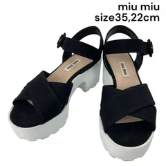 美品 ミュウミュウ miu miu プラットフォームサンダル 厚底 ブラック 35、22cm レディース 5D736