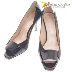 ■ 銀座かねまつ パンプス RM-UA2307 靴 ハイヒール オープントゥ ピープトゥ レディース 25 ブラック 付属品付き 未使用