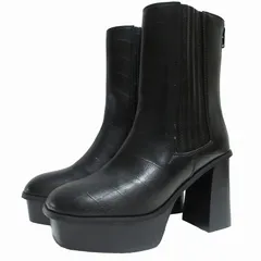 ハレ HARE 美品 ショートブーツ ヒールシューズ チャンキーヒール 厚底 バックジップ レザー 黒 ブラック Mサイズ 約23.0-23.5㎝ 0608のサムネイル