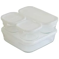 iwaki(イワキ) 耐熱 ガラス 保存容器 角型 パック&レンジ 4点セット ホワイト 200ml × 2個 / 500ml × 1個 / 1200ml × 1個 PS-PRN-4W2