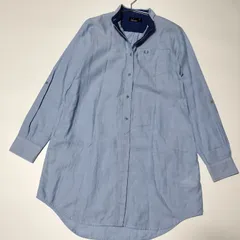【美品】FRED PERRY　シャツワンピース　UK8 S相当　長袖　ロゴ刺繍　ボタンダウン　綿　比翼