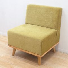 【展示品】 弘益 1人用ソファ ラウンジソファ 肘無 天然木 タモ材 モスグリーン リビング くつろぎ 布張 チェア EG16110 中古オフィス家具