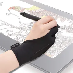 【人気商品】手袋 Lサイズ 誤動作防止機能付 2本指 液タブ/板タブ/ペンタブ/iPad/スタイラスペン/Apple グローブ Pencilの使用に最適 左利き右利き両用 液晶タブレット TB-GV2L エレコム(ELECOM) ブラック