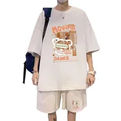 【特価セール】[Liaziong] tシャツメンズ 夏服 おしゃれプリント上下セット 半袖 上下2点セット大きいサイズ セットアップ 無地 スウェット メンズ 部屋着トスポーツウェ 快適人気 男女兼用