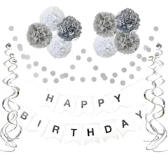 【新品】 regalo 誕生日 飾り付け セット ガーランド レターバナー パーティー お祝い 装飾 かざりつけ グレー フラワー 花 HAPPY BIRTHADAY 記念日 (シャイニーシルバー) 1