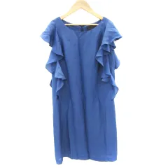 アンタイトル UNTITLED ワンピース ひざ丈 フレンチスリーブ ラウンドネック 2 ブルー 青 /YM6