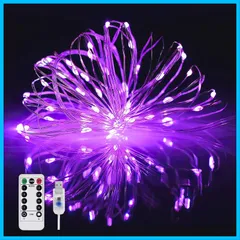 【特価商品】ジュエリーライト 10M 100球 パープル イルミネーションライト Purple LED Night Lights USB式電源 フェアリーライト リモコン付きホリデーデコレーションライト mini 8種類モード 点滅 点灯 タイマー機能 調節可