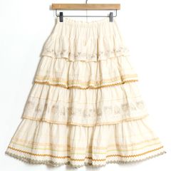 【美品】ピンクハウス★豪華！かぶせ段々フリルのローンスカート ベージュ系 刺繍がキュート♪z14242