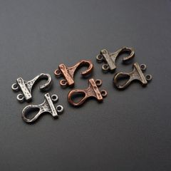 『1セットのみ』3色セット 14個 アンティーク風 アクセサリー金具 2連 クラスプ フック留具 U字フック