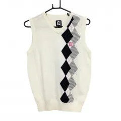 ★SALE価格★【超美品】フットジョイ ニットベスト 白×ネイビー 一部アーガイル柄 ウール混 Vネック レディース S ゴルフウェア FootJoy