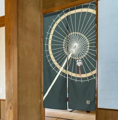 のれん　間仕切り　暖簾　目隠し　和柄　和風　飾り番傘　厚手オックス　85X150