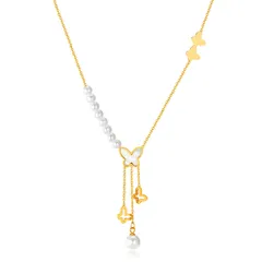 【数量限定】おしゃれ ステンレス 女性用 白蝶貝ネックレス 真珠 蝶ネックレス パール バタフライ プレゼント 18金 ゴールド レディース ネックレス [Deelfel]
