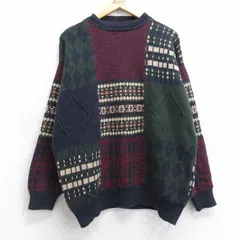 XL/古着 長袖 セーター メンズ 90s モックネック ハイネック 濃緑他 グリーン spe 25oct20 中古 ニット トップス