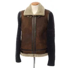 【中古】ロベルトコリーナ ROBERTO COLLINA ムートン ニット レザーブルゾン ブラウンxブラック【サイズ46】【メンズ】のサムネイル