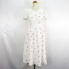 ロディスポット LODISPOTTO ワンピース チュニック 半袖 パフスリーブ レースカラー ロング丈 チェリー柄 リボン M アイボリー ※EKMのサムネイル
