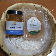 450g.オーガニック生アカシア蜂蜜と生オーガニックリンデンハニーコム350g.巣蜜